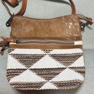 Myra Bag Brown & Cream Textured Crossbody Bag